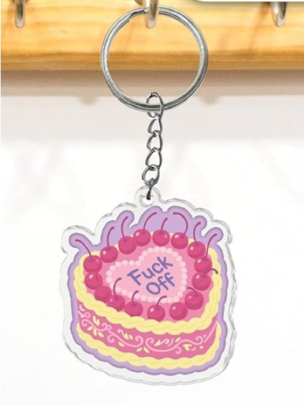 NEW “F*ck Off” Acrylic Cake Keychain Bag Charm Pink Cute Funny Girly Kawaii Y2K